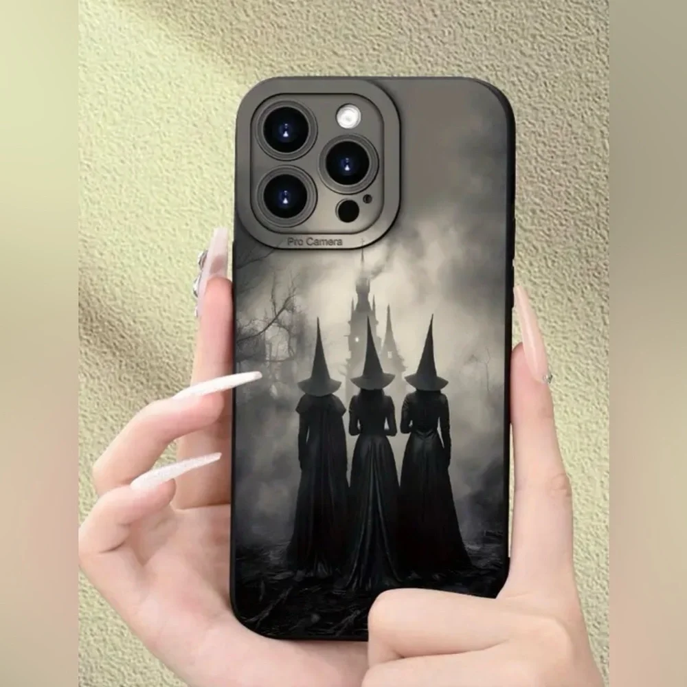 TWO iPhone 13 Mini Flexible Spooky Witchy Ghost Halloween Black Phone Case - Picture 2 of 11